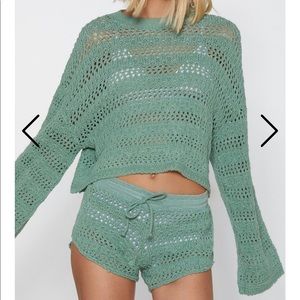 It's Crochet Hun Sweater and Shorts Set - Sage